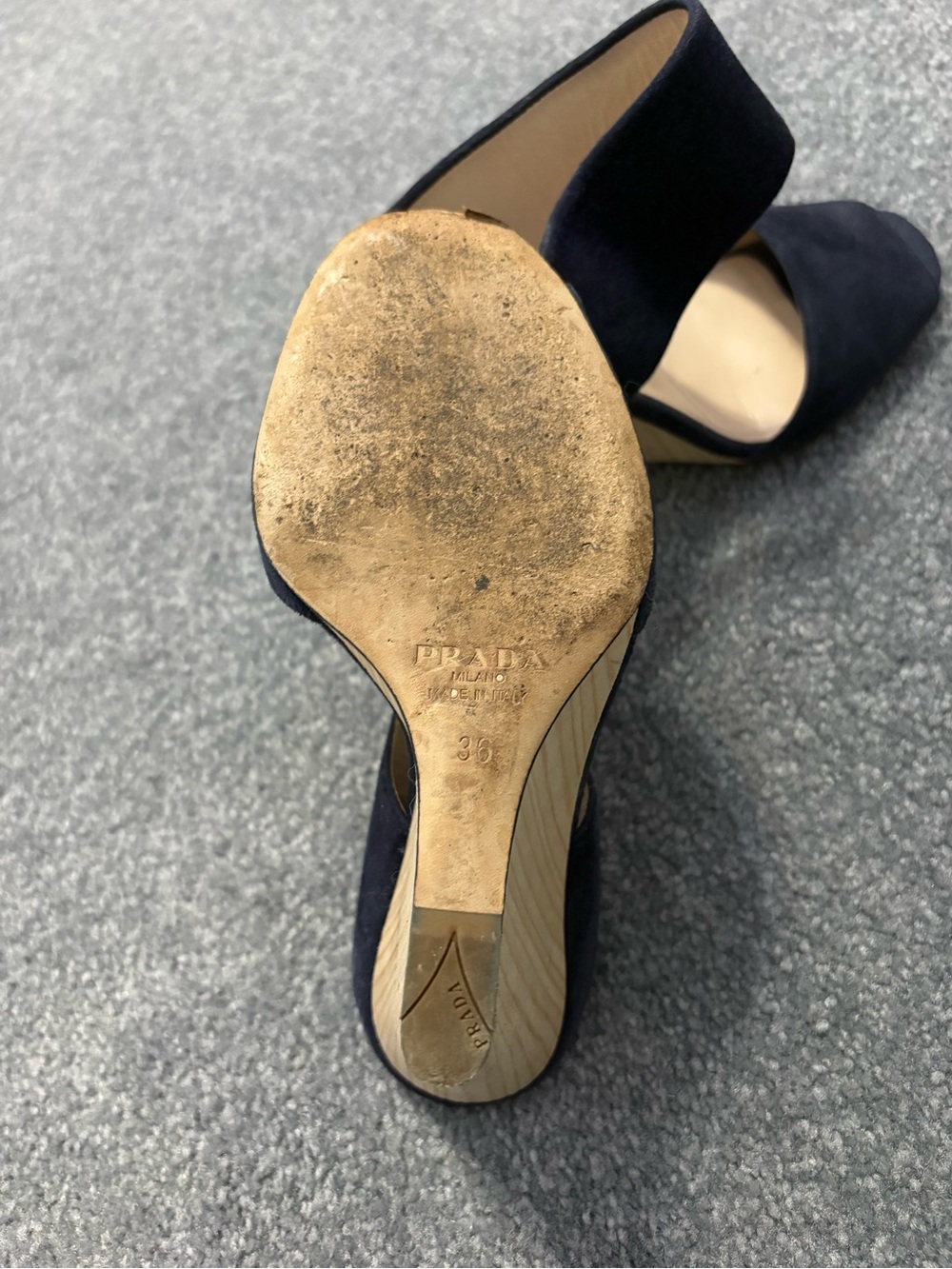 Prada Navy Suede Wedge Slide Sandals - Picture 4 of 4